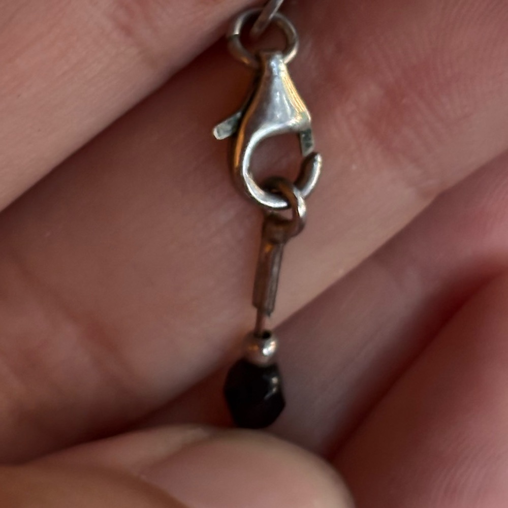 Simple Sterling Silver and Faceted Black Bead Necklace - Picture 3 of 4